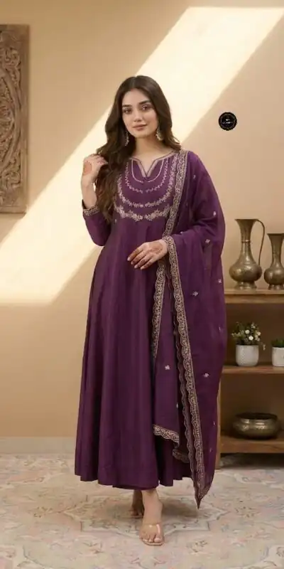 Wine Vichitra Silk Sequence Work Gown | Gowns, Bollywood Gowns, Creative Gowns, Designer Gowns, Embroidered Gowns, Party Wear Gowns