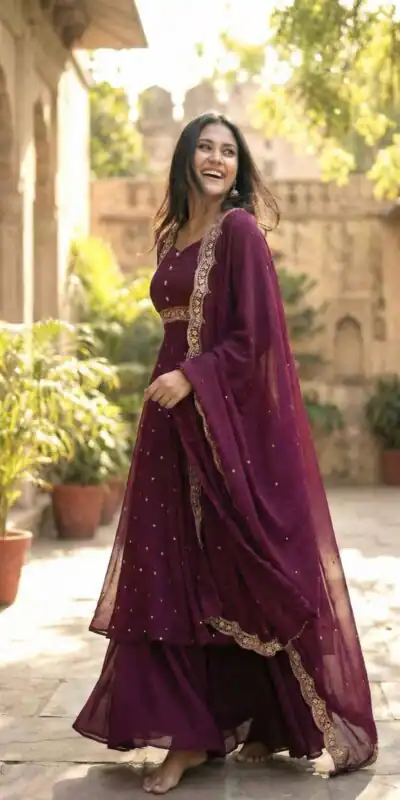 Wine Vichitra Silk Zari Embroidery Work Salwar Suit | Jump Suits, Salwar suit, Casual Suits, Creative suits, Designer Suits, Palazzo Suits, Party Wear Suits, Patiala Suits, Straight Suits