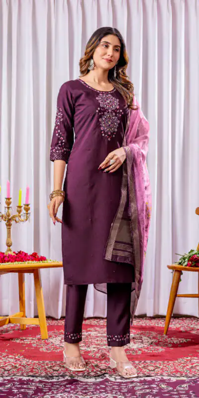 Wine Viscose Silk Thread Embroider Work Salwar Suit | Jump Suits, Salwar suit, Casual Suits, Creative suits, Designer Suits, Palazzo Suits, Party Wear Suits, Patiala Suits, Straight Suits