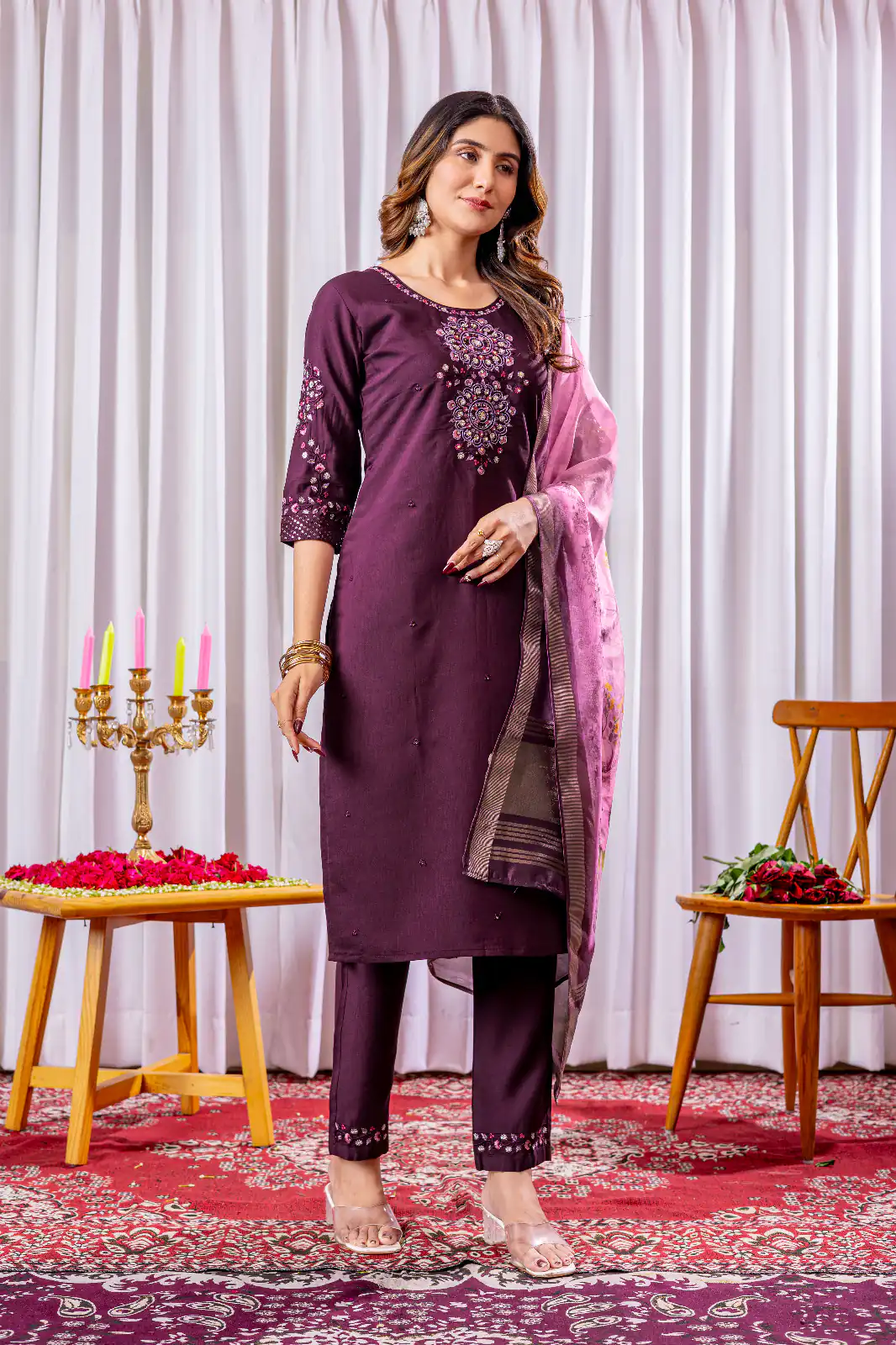 Wine Viscose Silk Thread Embroider Work Salwar Suit | Jump Suits, Salwar suit, Casual Suits, Creative suits, Designer Suits, Palazzo Suits, Party Wear Suits, Patiala Suits, Straight Suits