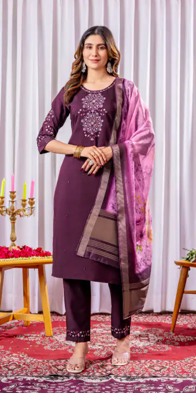 Wine Viscose Silk Thread Embroider Work Salwar Suit | Jump Suits, Salwar suit, Casual Suits, Creative suits, Designer Suits, Palazzo Suits, Party Wear Suits, Patiala Suits, Straight Suits