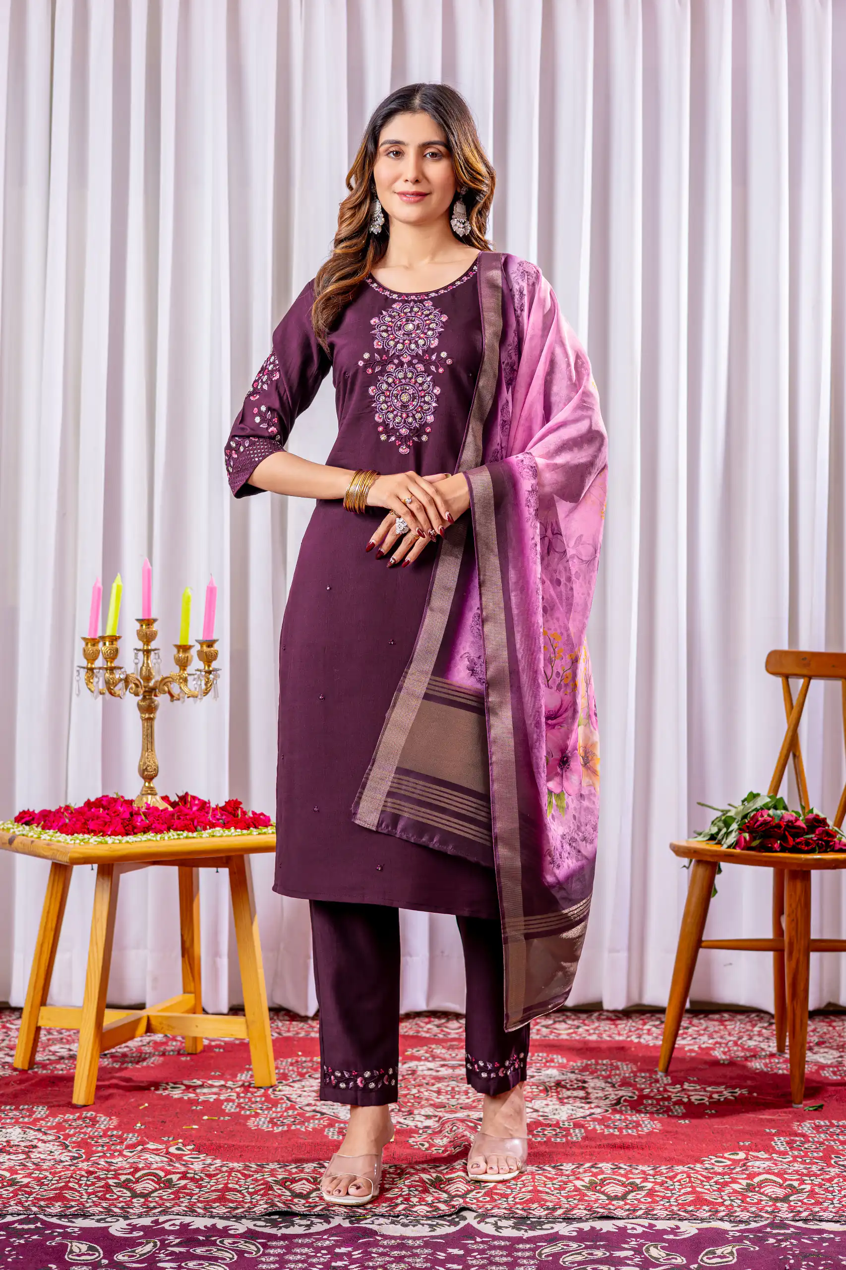 Wine Viscose Silk Thread Embroider Work Salwar Suit | Jump Suits, Salwar suit, Casual Suits, Creative suits, Designer Suits, Palazzo Suits, Party Wear Suits, Patiala Suits, Straight Suits