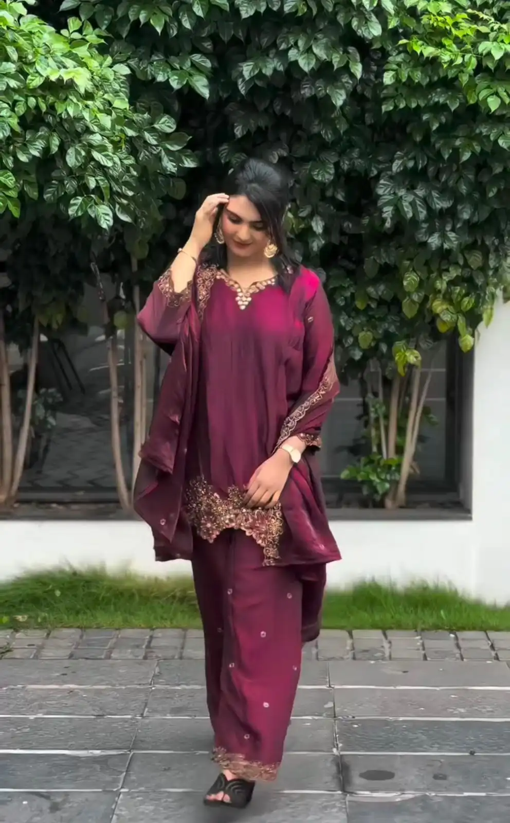 Wine Zimmy Choo Silk Lace Embroidery Work Slwar Suit | Jump Suits, Tops & Bottoms, Track Suits, Salwar suit, Casual Suits, Creative suits, Designer Suits, Palazzo Suits, Party Wear Suits, Patiala Suits, Straight Suits, Trendy Wear