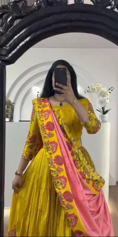 Yellow Chant Crepe Print Lehenga Choli | Lehenga, Bollywood Lehenga, Creative Lehenga, Designer Lehenga, Embroidered Lehenga, Party Wear Lehenga