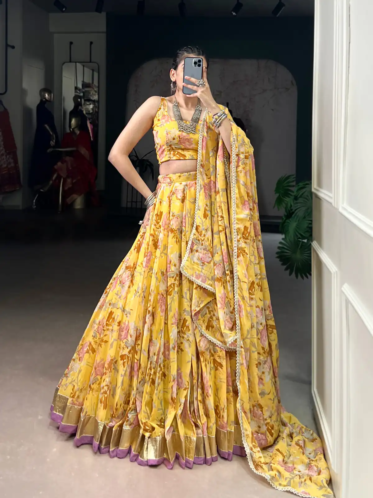 Yellow Chiffon Embossed Lehenga Choli | Lehenga, Bollywood Lehenga, Creative Lehenga, Designer Lehenga, Embroidered Lehenga, Party Wear Lehenga