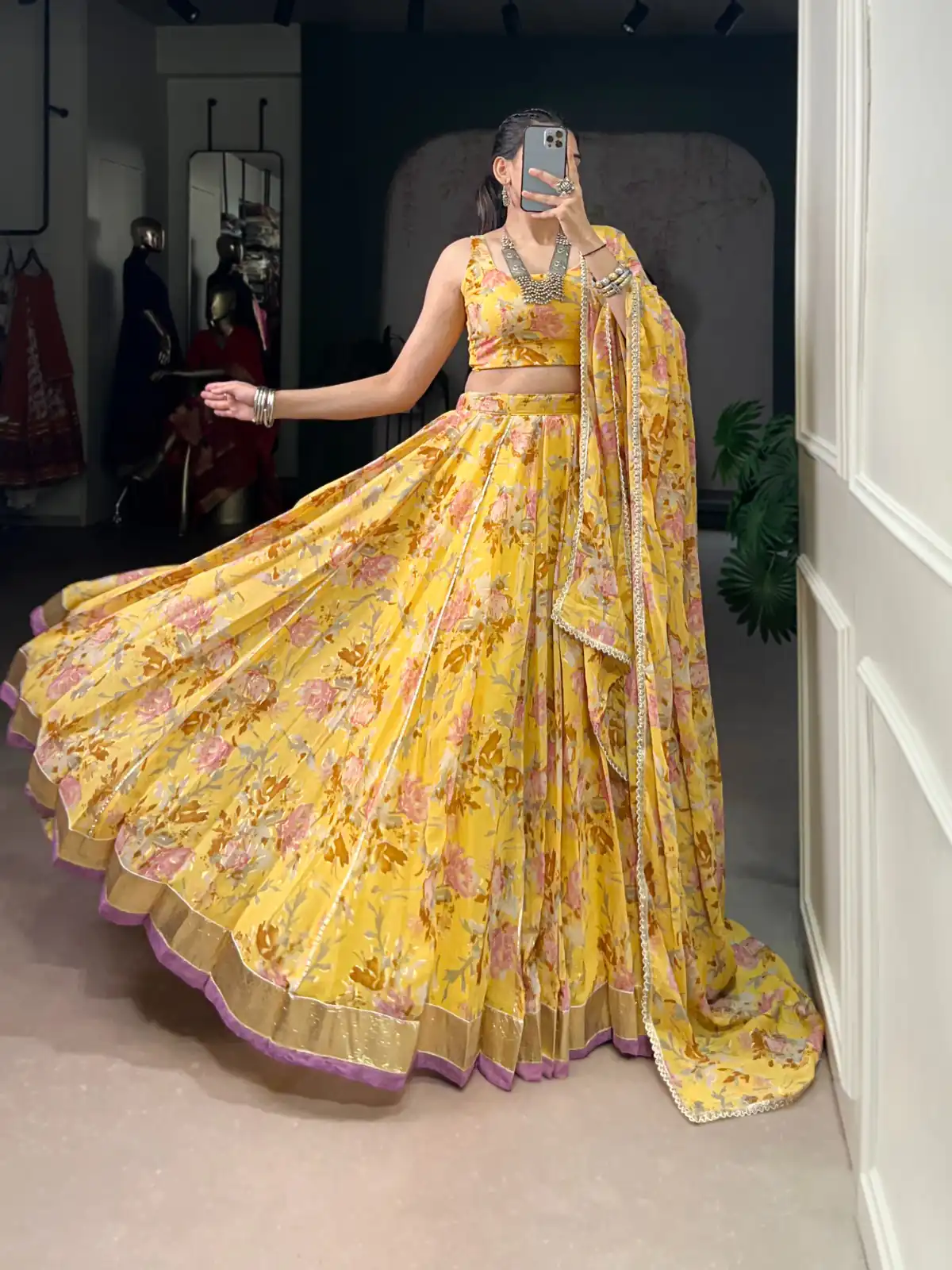 Yellow Chiffon Embossed Lehenga Choli | Lehenga, Bollywood Lehenga, Creative Lehenga, Designer Lehenga, Embroidered Lehenga, Party Wear Lehenga