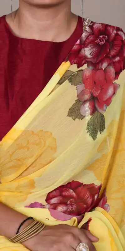 Yellow Chiffon Lace Work Saree | Sarees, Bollywood Sarees, Creative Sarees, Designer Sarees, Embroidered Sarees, Ethnic Saree, Modern Digital sarees, Party Wear Sarees