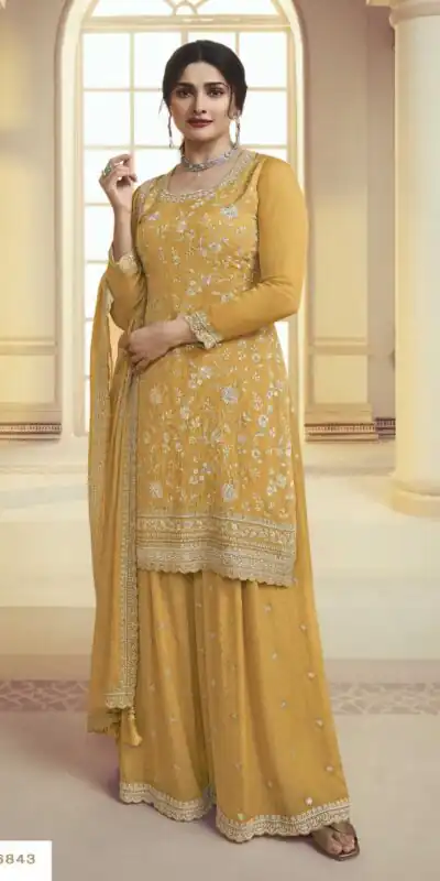 Yellow Chinon Embroidery Multi Work Salwar Suit | Jump Suits, Salwar suit, Casual Suits, Creative suits, Designer Suits, Palazzo Suits, Party Wear Suits, Patiala Suits, Straight Suits