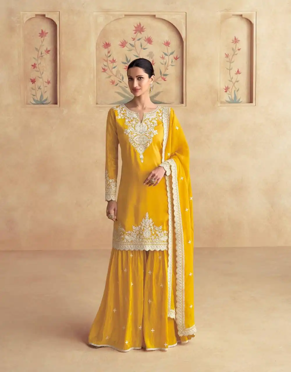 Yellow Chinon Embroidery Work Salwar Suit | Jump Suits, Tops & Bottoms, Track Suits, Salwar suit, Casual Suits, Creative suits, Designer Suits, Palazzo Suits, Party Wear Suits, Patiala Suits, Straight Suits, Trendy Wear