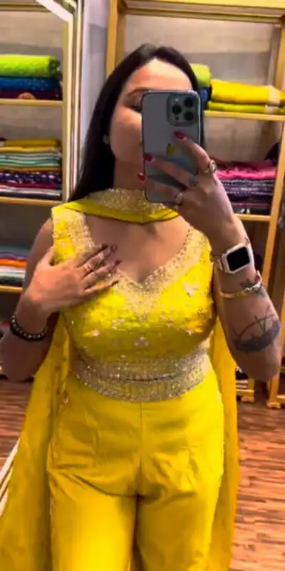 Yellow Chinon Embroidery Work Salwar Suit | Jump Suits, Salwar suit, Casual Suits, Creative suits, Designer Suits, Palazzo Suits, Party Wear Suits, Patiala Suits, Straight Suits