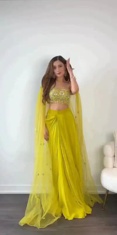 Yellow Chinon Silk Thread With 9mm Sequence Dhoti Suit | Jump Suits, Tops & Bottoms, Track Suits, Salwar suit, Casual Suits, Creative suits, Designer Suits, Palazzo Suits, Party Wear Suits, Patiala Suits, Straight Suits, Trendy Wear