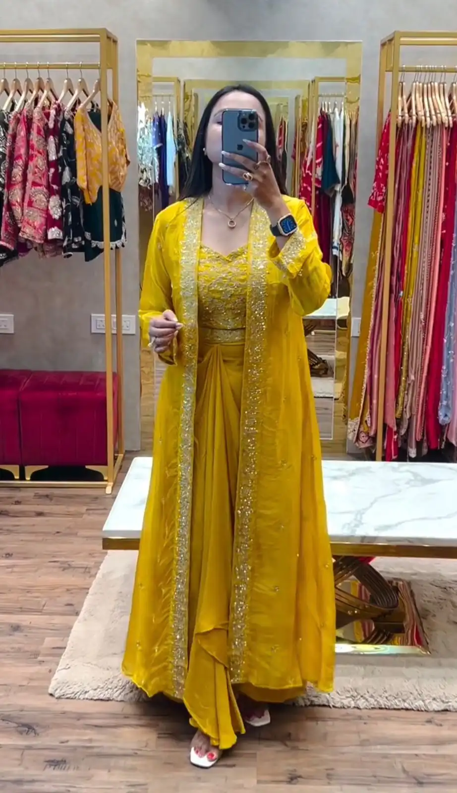Yellow Chinon Silk With Embroidery Work Dhoti Suit | Jump Suits, Salwar suit, Casual Suits, Creative suits, Designer Suits, Palazzo Suits, Party Wear Suits, Patiala Suits, Straight Suits