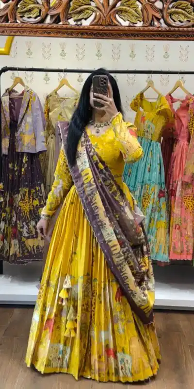 Yellow Cotton Kalamkari Print Lehenga Choli | Lehenga, Bollywood Lehenga, Creative Lehenga, Designer Lehenga, Embroidered Lehenga, Party Wear Lehenga