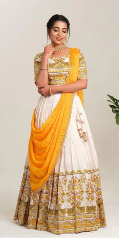 Yellow Cotton Print Lehenga Choli | Lehenga, Bollywood Lehenga, Creative Lehenga, Designer Lehenga, Embroidered Lehenga, Party Wear Lehenga