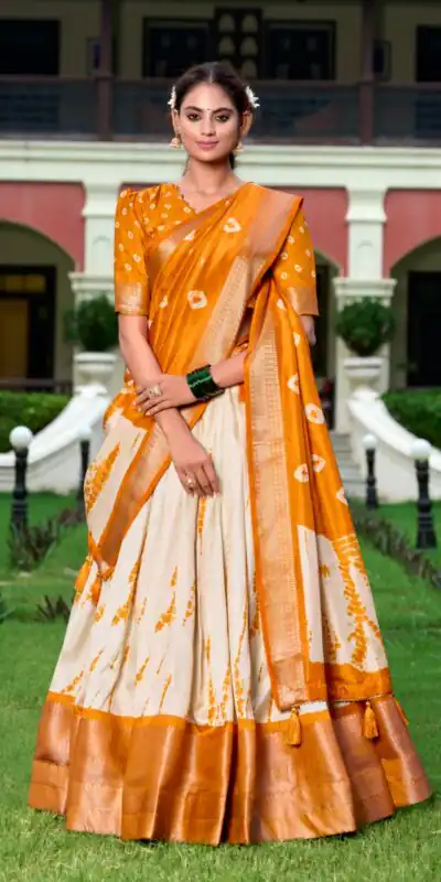 Yellow Dola Silk Shikora Print Zari Border Lehenga Choli | Lehenga, Bollywood Lehenga, Creative Lehenga, Designer Lehenga, Embroidered Lehenga, Party Wear Lehenga