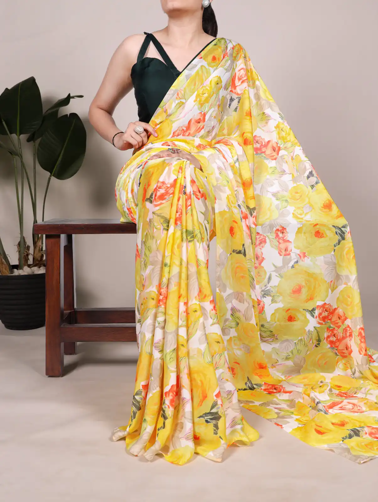 Yellow Dull Satin Printed Saree | Sarees, Bollywood Sarees, Creative Sarees, Designer Sarees, Embroidered Sarees, Ethnic Saree, Modern Digital sarees, Party Wear Sarees