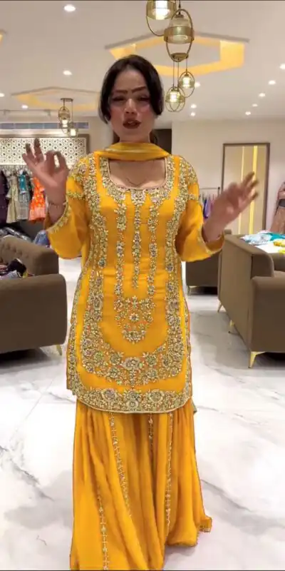 Yellow Faux Georgette Lace Work Salwar Suit | Jump Suits, Salwar suit, Casual Suits, Creative suits, Designer Suits, Palazzo Suits, Party Wear Suits, Patiala Suits, Straight Suits