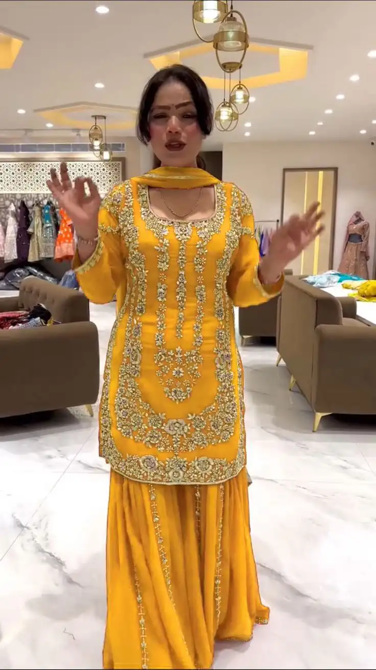 Yellow Faux Georgette Lace Work Salwar Suit | Jump Suits, Salwar suit, Casual Suits, Creative suits, Designer Suits, Palazzo Suits, Party Wear Suits, Patiala Suits, Straight Suits