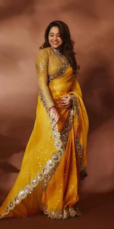Yellow Faux Georgette Sequence Mirror Work Saree | Sarees, Bollywood Sarees, Creative Sarees, Designer Sarees, Embroidered Sarees, Ethnic Saree, Modern Digital sarees, Party Wear Sarees