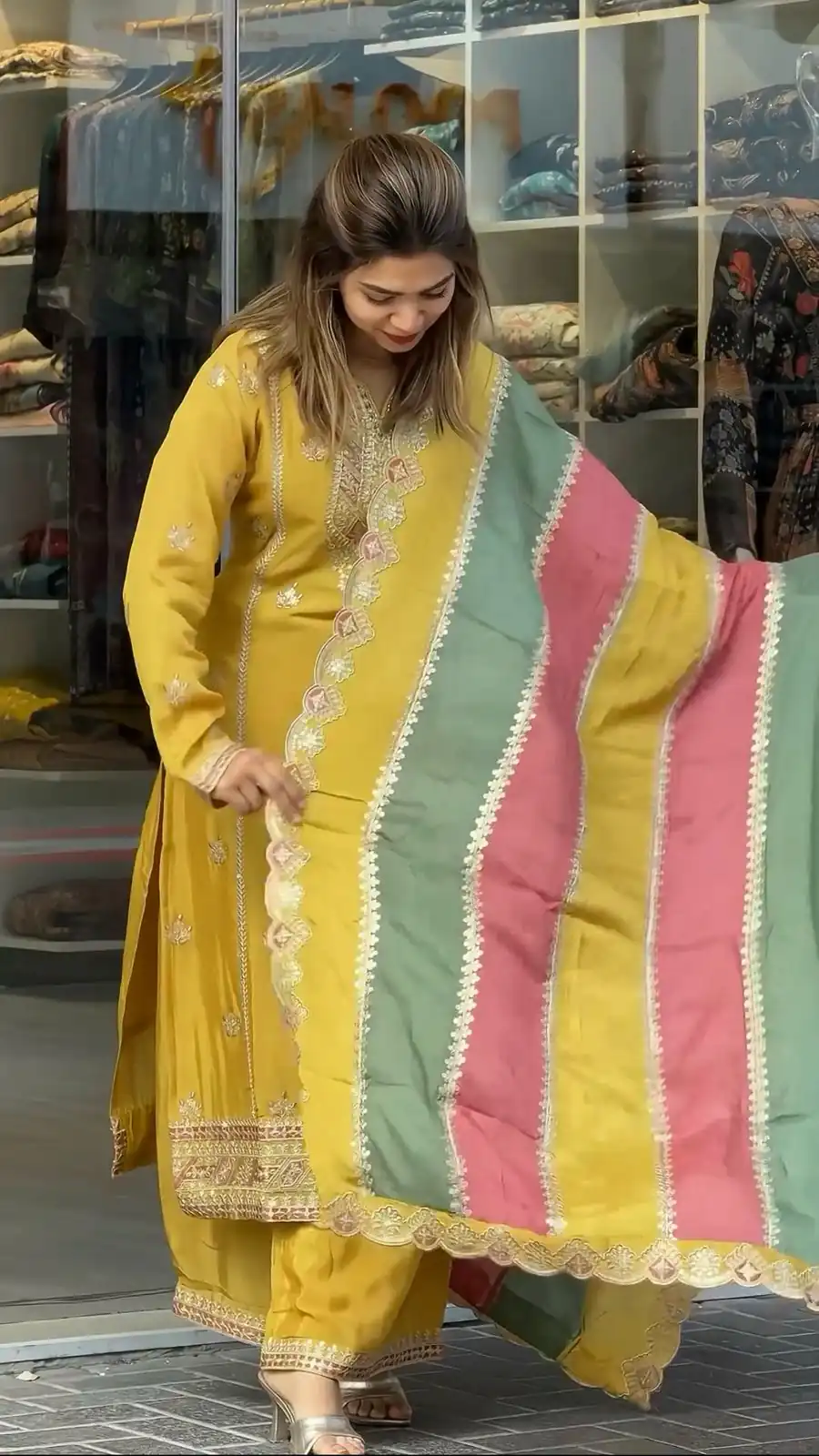 Yellow Faux Georgette With Embroidery Sequence Work Salwar Suit | Jump Suits, Salwar suit, Casual Suits, Creative suits, Designer Suits, Palazzo Suits, Party Wear Suits, Patiala Suits, Straight Suits