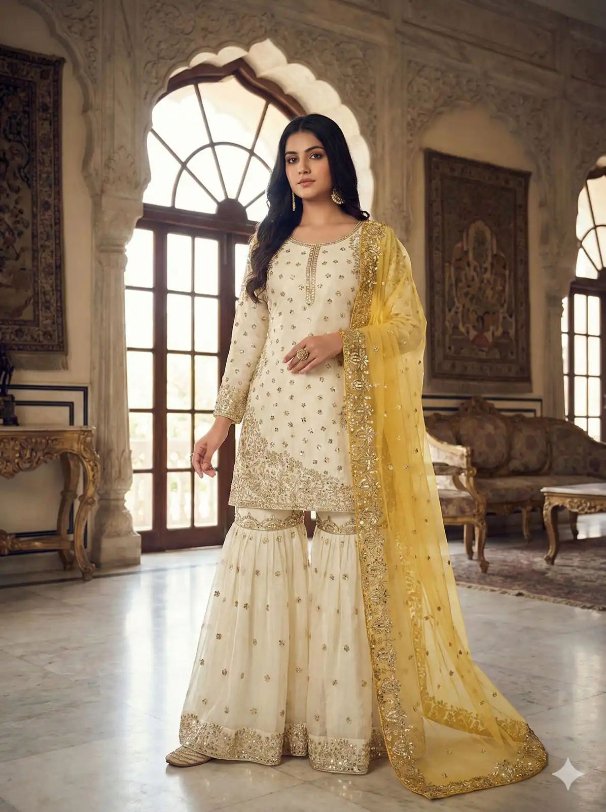 Yellow Fendy Silk Embroider Work Salwar Suit | Jump Suits, Salwar suit, Casual Suits, Creative suits, Designer Suits, Palazzo Suits, Party Wear Suits, Patiala Suits, Straight Suits