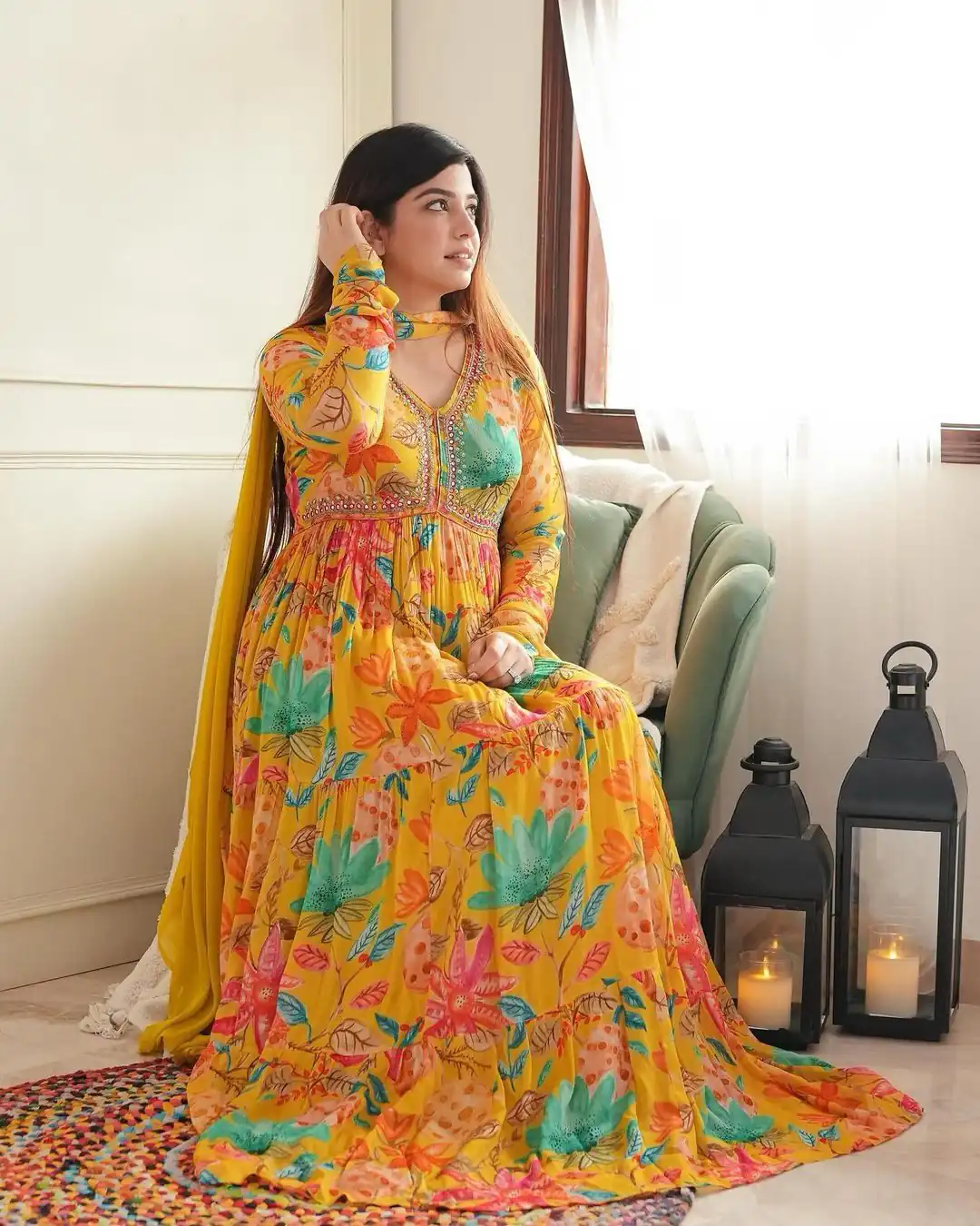 Yellow Foix Georgette Sequence Work With Gown | Gowns, Bollywood Gowns, Creative Gowns, Designer Gowns, Embroidered Gowns, Party Wear Gowns