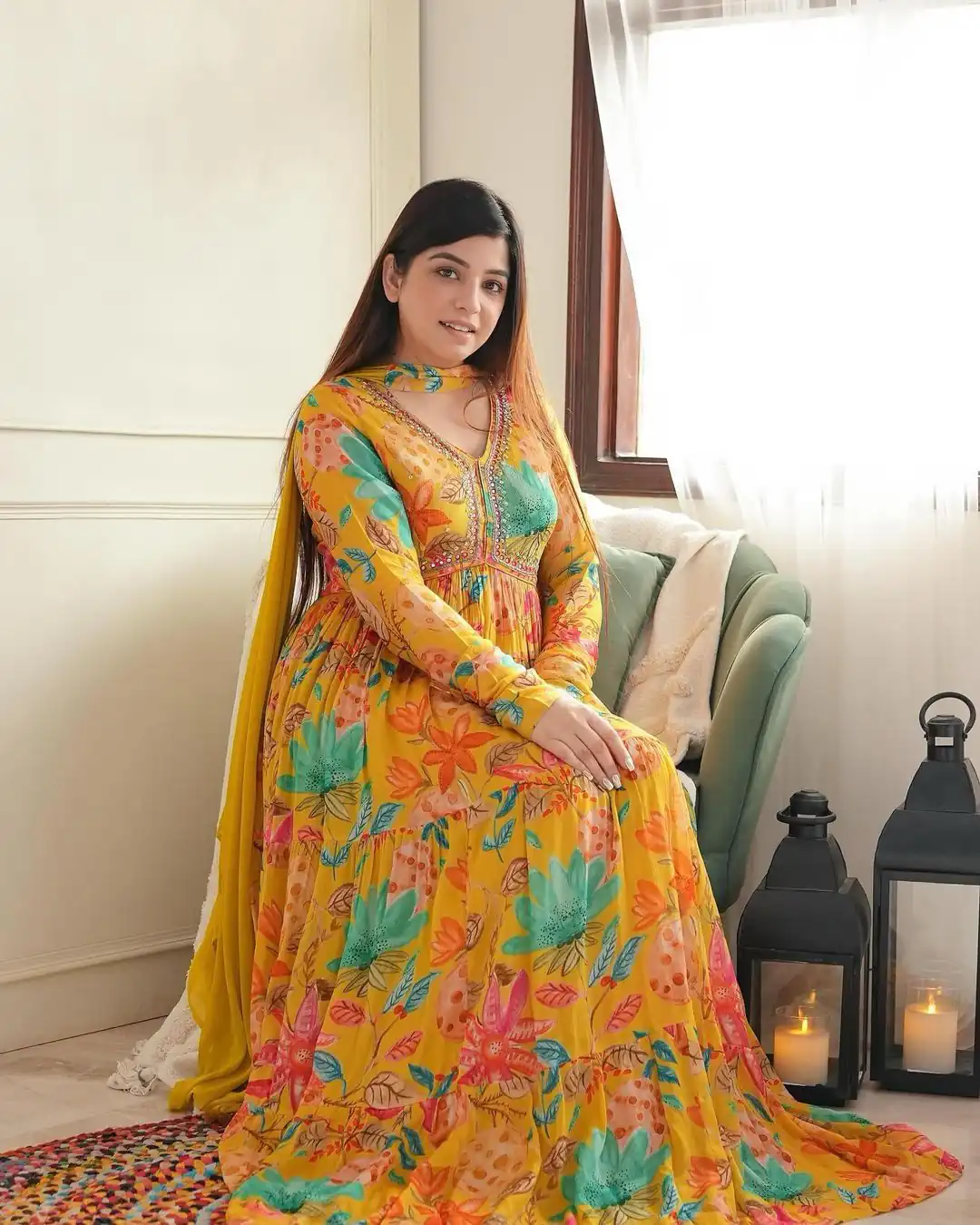 Yellow Foix Georgette Sequence Work With Gown | Gowns, Bollywood Gowns, Creative Gowns, Designer Gowns, Embroidered Gowns, Party Wear Gowns