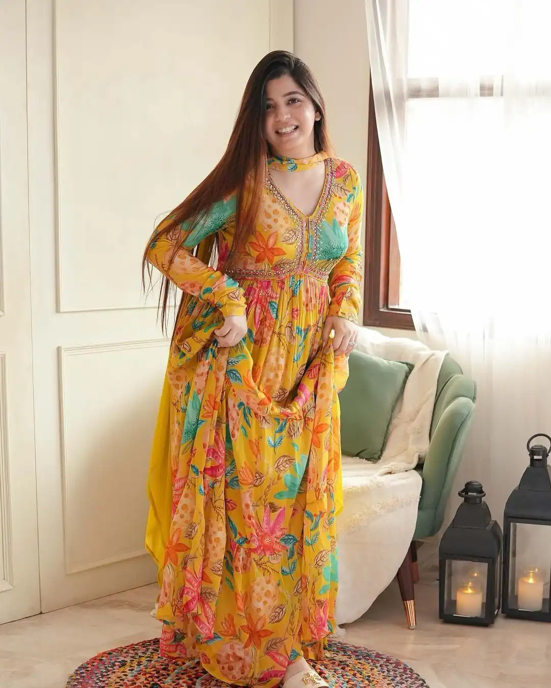 Yellow Foix Georgette Sequence Work With Gown | Gowns, Bollywood Gowns, Creative Gowns, Designer Gowns, Embroidered Gowns, Party Wear Gowns