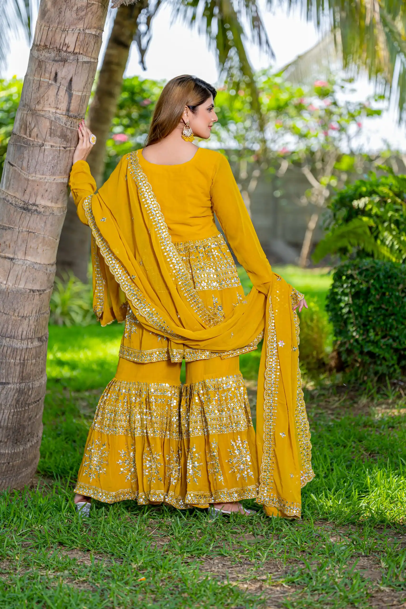 Yellow Georgette 7mm Sequence Work Salwar Suit | Jump Suits, Salwar suit, Casual Suits, Creative suits, Designer Suits, Palazzo Suits, Party Wear Suits, Patiala Suits, Straight Suits