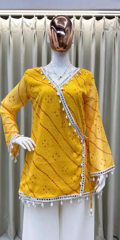 Yellow Georgette Cowrie Lace Work Salwar Suit | Jump Suits, Tops & Bottoms, Track Suits, Salwar suit, Casual Suits, Creative suits, Designer Suits, Palazzo Suits, Party Wear Suits, Patiala Suits, Straight Suits, Trendy Wear
