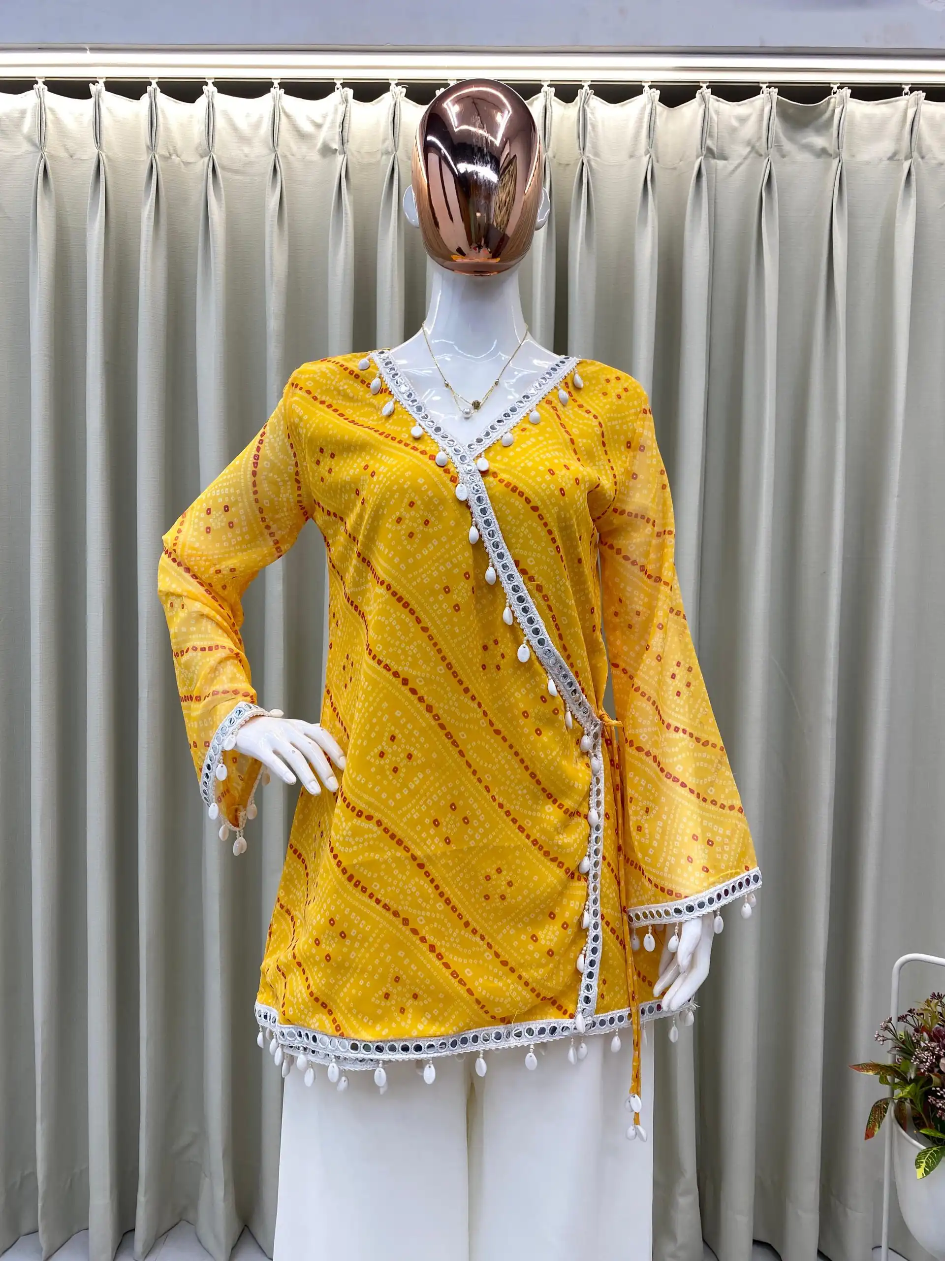 Yellow Georgette Cowrie Lace Work Salwar Suit | Jump Suits, Tops & Bottoms, Track Suits, Salwar suit, Casual Suits, Creative suits, Designer Suits, Palazzo Suits, Party Wear Suits, Patiala Suits, Straight Suits, Trendy Wear