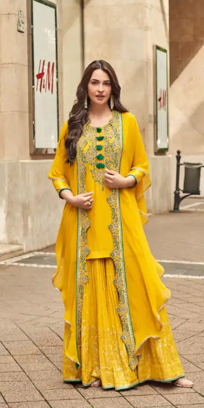 Yellow Georgette Embroidery Lace Work Salwar Suit | Jump Suits, Salwar suit, Casual Suits, Creative suits, Designer Suits, Palazzo Suits, Party Wear Suits, Patiala Suits, Straight Suits