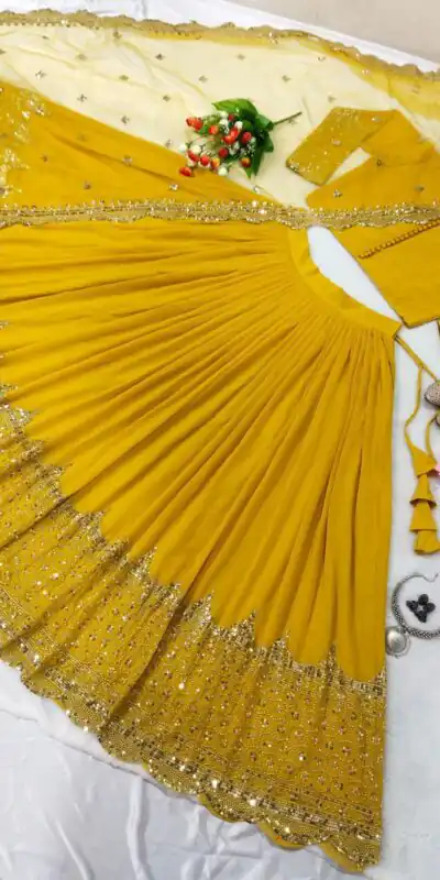 Yellow Georgette Embroidery Lehenga Choli | Lehenga, Bollywood Lehenga, Creative Lehenga, Designer Lehenga, Embroidered Lehenga, Party Wear Lehenga