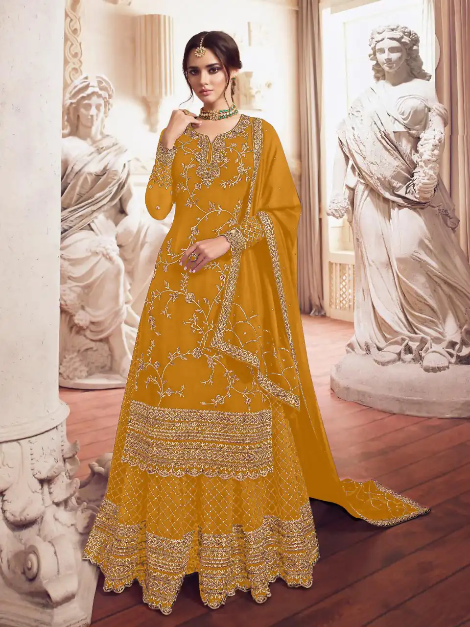 Yellow Georgette Embroidery Work Salwar Suit | Jump Suits, Salwar suit, Casual Suits, Creative suits, Designer Suits, Palazzo Suits, Party Wear Suits, Patiala Suits, Straight Suits