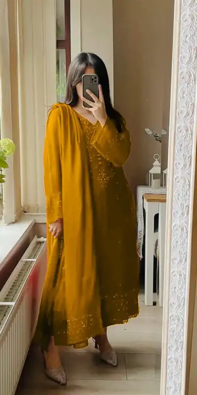 Yellow Georgette Embroidery Work Salwar Suit | Jump Suits, Tops & Bottoms, Track Suits, Salwar suit, Casual Suits, Creative suits, Designer Suits, Palazzo Suits, Party Wear Suits, Patiala Suits, Straight Suits, Trendy Wear