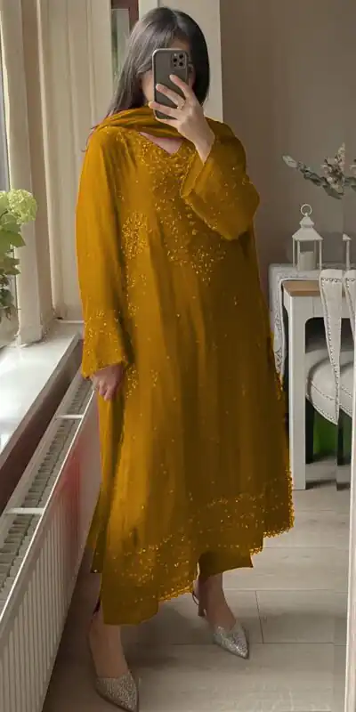 Yellow Georgette Embroidery Work Salwar Suit | Jump Suits, Tops & Bottoms, Track Suits, Salwar suit, Casual Suits, Creative suits, Designer Suits, Palazzo Suits, Party Wear Suits, Patiala Suits, Straight Suits, Trendy Wear