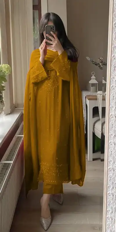 Yellow Georgette Embroidery Work Salwar Suit | Jump Suits, Tops & Bottoms, Track Suits, Salwar suit, Casual Suits, Creative suits, Designer Suits, Palazzo Suits, Party Wear Suits, Patiala Suits, Straight Suits, Trendy Wear