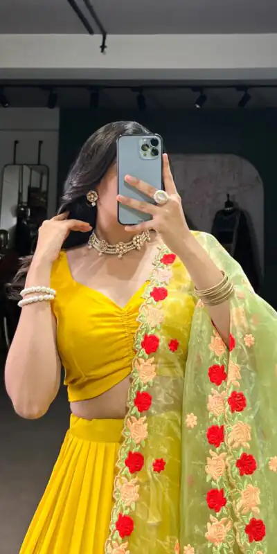 Yellow Georgette Plain Lehenga Choli | Lehenga, Bollywood Lehenga, Creative Lehenga, Designer Lehenga, Embroidered Lehenga, Party Wear Lehenga