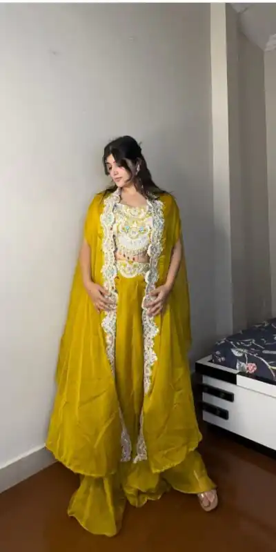 Yellow Georgette Sequence Diamond Work Dhoti Suit | Jump Suits, Salwar suit, Casual Suits, Creative suits, Designer Suits, Palazzo Suits, Party Wear Suits, Patiala Suits, Straight Suits