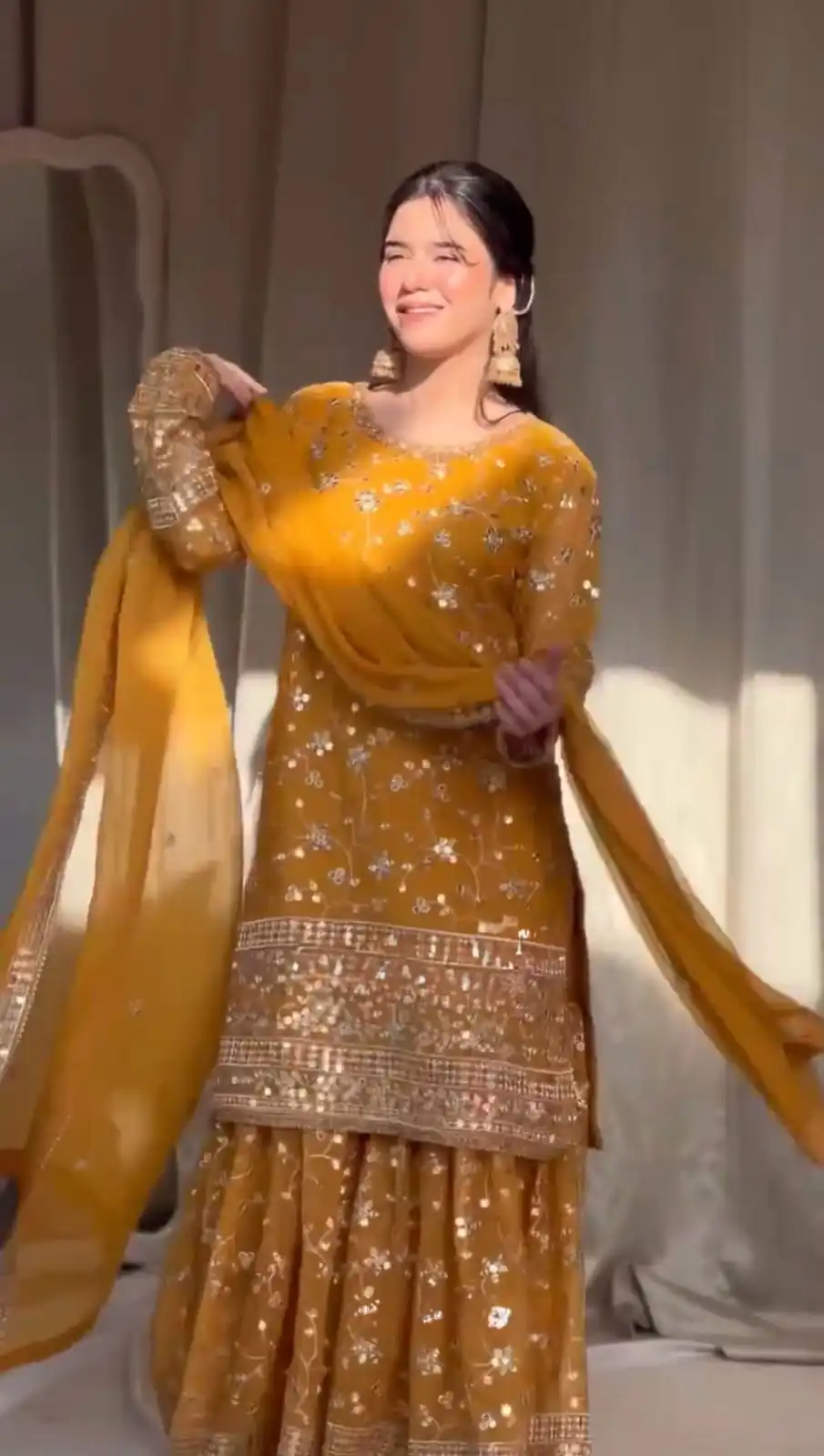 Yellow Georgette Thread 9mm Sequence Salwar Suit | Jump Suits, Salwar suit, Casual Suits, Creative suits, Designer Suits, Palazzo Suits, Party Wear Suits, Patiala Suits, Straight Suits