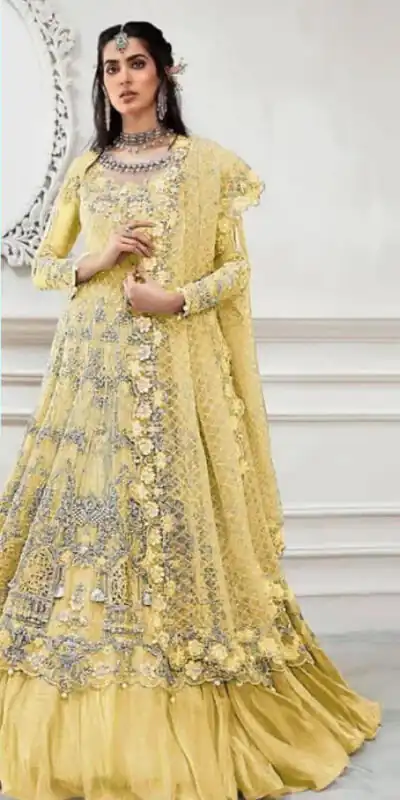 Yellow Heavy Net Stone Embroidery Work Salwar Suit | Jump Suits, Salwar suit, Casual Suits, Creative suits, Designer Suits, Palazzo Suits, Party Wear Suits, Patiala Suits, Straight Suits