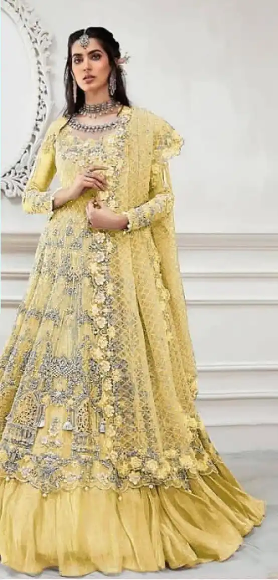 Yellow Heavy Net Stone Embroidery Work Salwar Suit | Jump Suits, Salwar suit, Casual Suits, Creative suits, Designer Suits, Palazzo Suits, Party Wear Suits, Patiala Suits, Straight Suits
