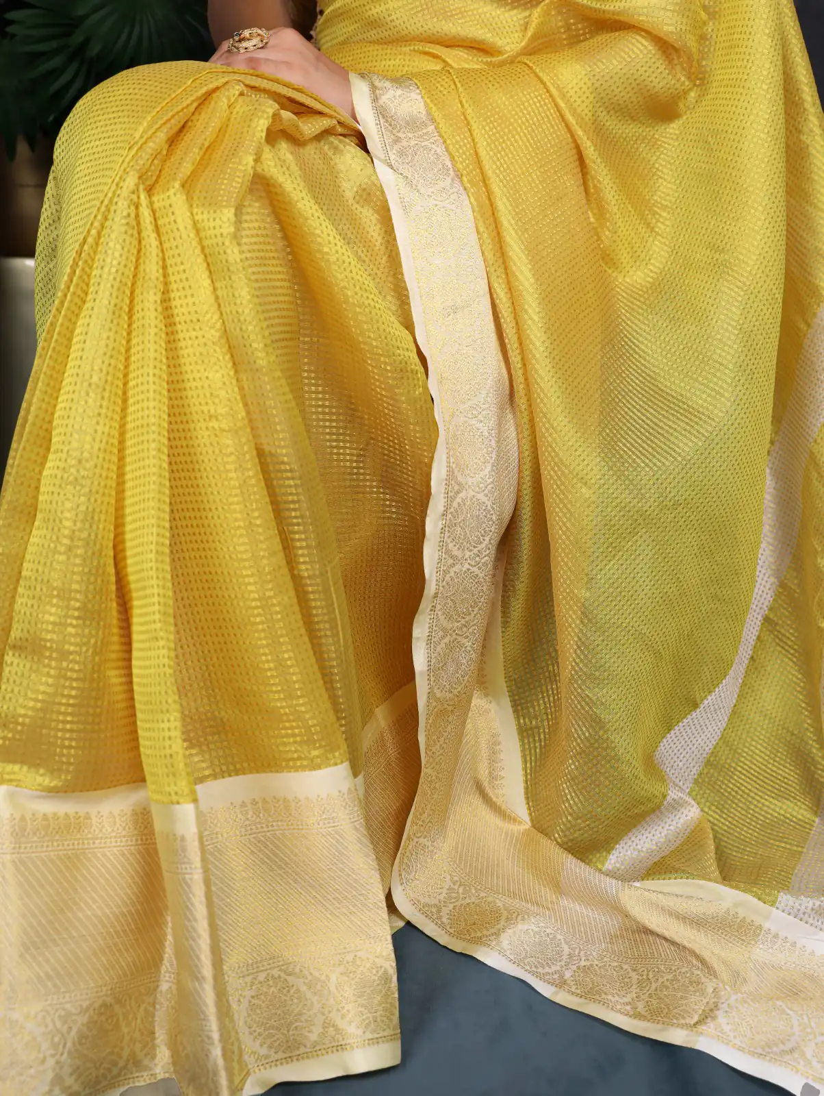 Yellow Jacquard Chex Zari Weaving Work Saree | Sarees, Bollywood Sarees, Creative Sarees, Designer Sarees, Embroidered Sarees, Ethnic Saree, Modern Digital sarees, Party Wear Sarees