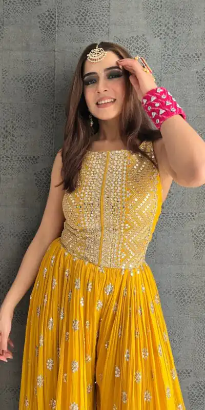 Yellow Jumpsuit with Sequin Work | Jump Suits, Salwar suit, Casual Suits, Creative suits, Designer Suits, Palazzo Suits, Party Wear Suits, Straight Suits