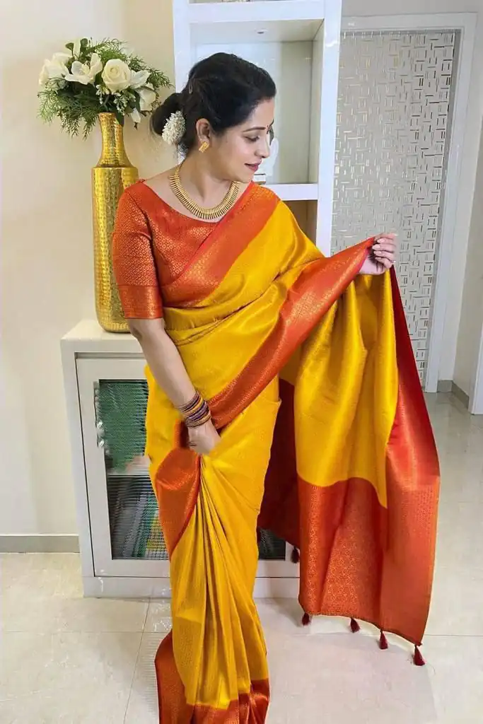 Yellow Lichi Silk Lace Border Work Saree | Sarees, Bollywood Sarees, Creative Sarees, Designer Sarees, Embroidered Sarees, Ethnic Saree, Modern Digital sarees, Party Wear Sarees