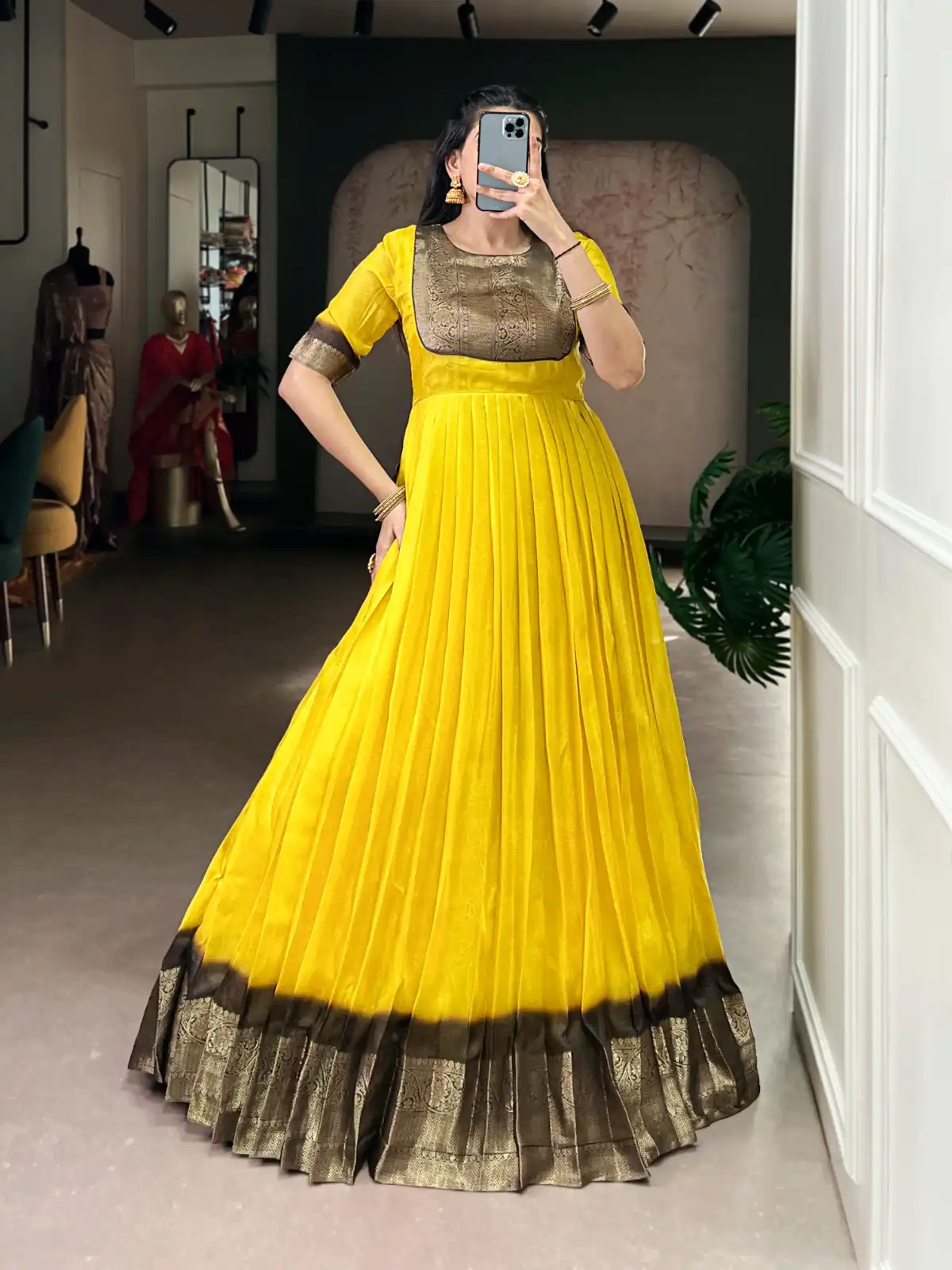 Yellow Mass Mello Zari Work Gown | Gowns, Bollywood Gowns, Creative Gowns, Designer Gowns, Embroidered Gowns, Party Wear Gowns