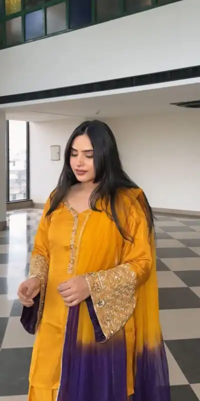Yellow Natural Satin Silk Sequence Work Slawar Suit | Jump Suits, Salwar suit, Casual Suits, Creative suits, Designer Suits, Palazzo Suits, Party Wear Suits, Patiala Suits, Straight Suits