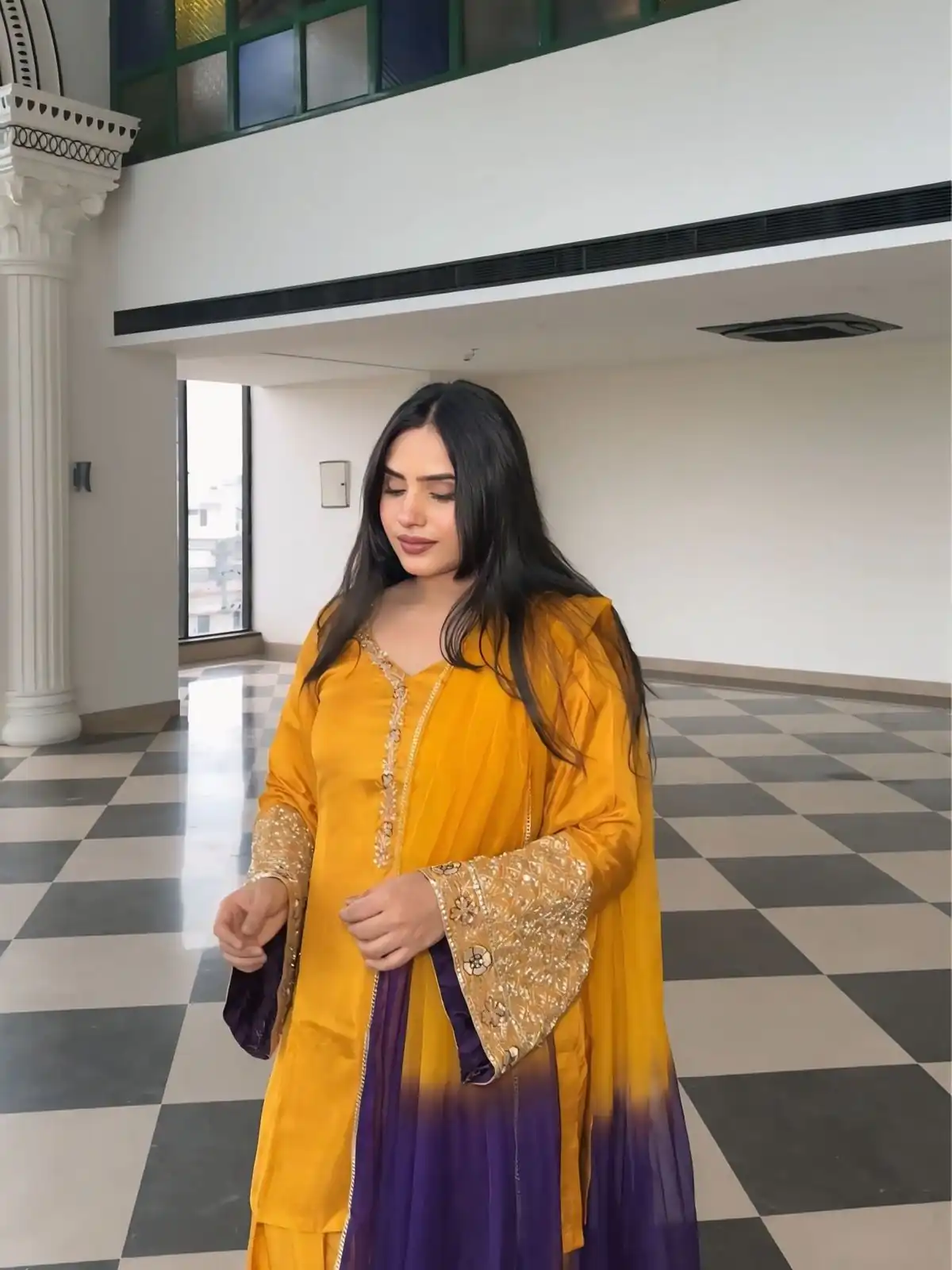 Yellow Natural Satin Silk Sequence Work Slawar Suit | Jump Suits, Salwar suit, Casual Suits, Creative suits, Designer Suits, Palazzo Suits, Party Wear Suits, Patiala Suits, Straight Suits