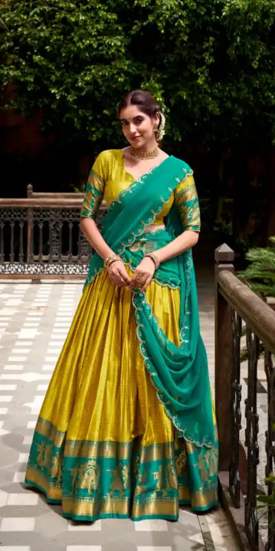 Yellow Poly Cotton Embroidery Zari Work Lehenga Choli | Lehenga, Bollywood Lehenga, Creative Lehenga, Designer Lehenga, Embroidered Lehenga, Party Wear Lehenga