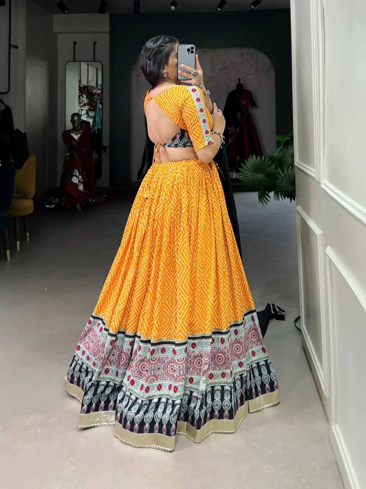 Yellow Rayon Ajarakh Print Lehenga Choli | Lehenga, Bollywood Lehenga, Creative Lehenga, Designer Lehenga, Embroidered Lehenga, Party Wear Lehenga